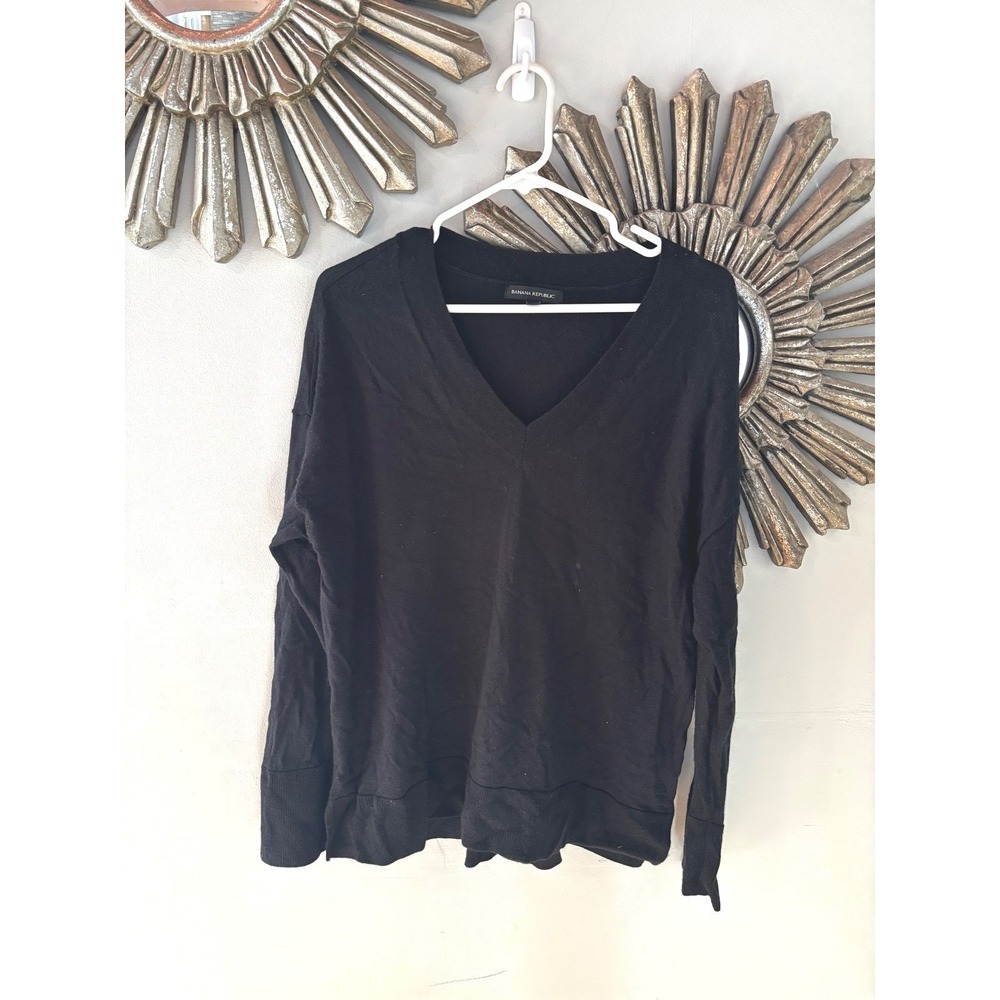 Banana Republic 100% Merino Wool V Neck Sweater‎ Black Womens L